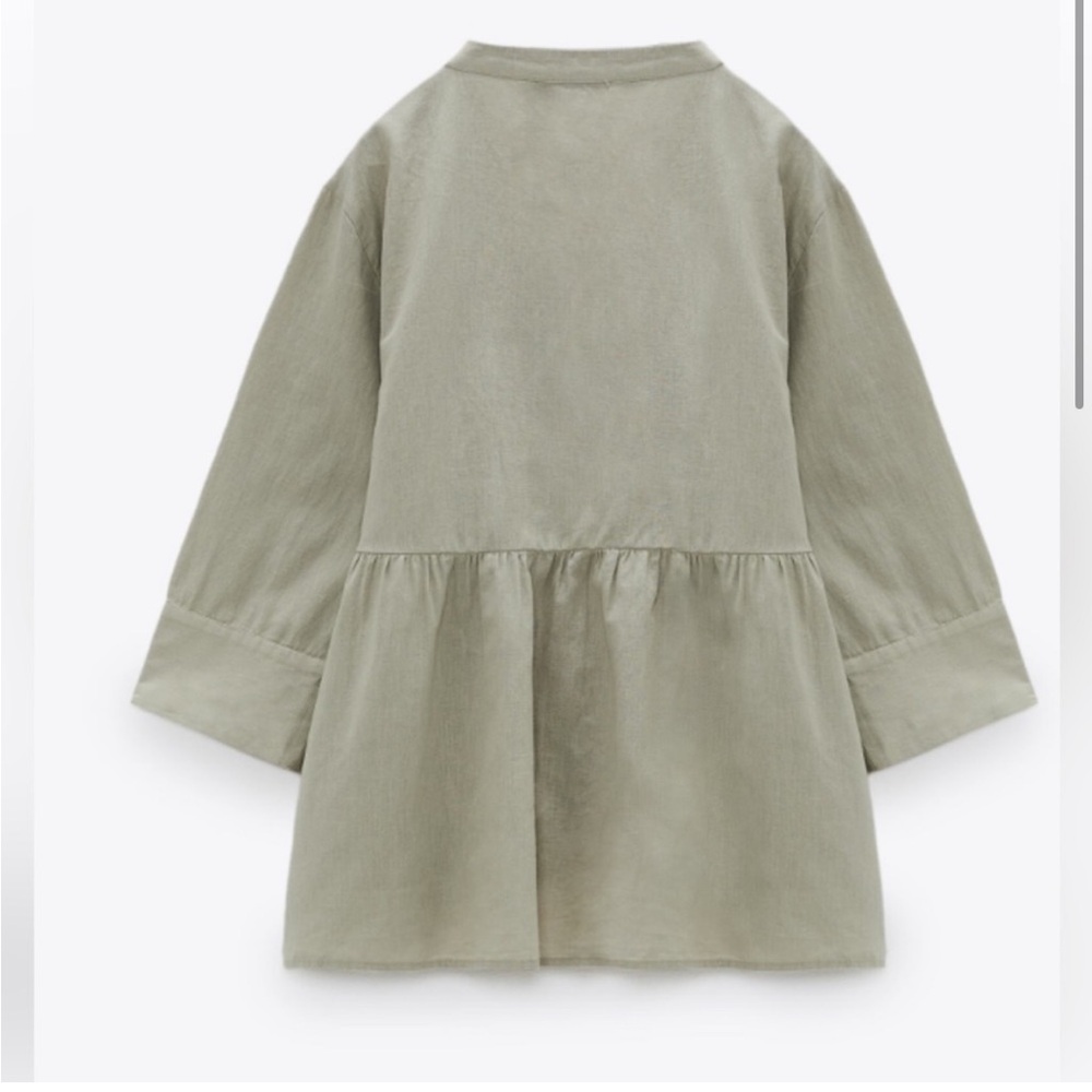 Zara Babydoll Dress /Long Blouse Size Small Green… - image 2